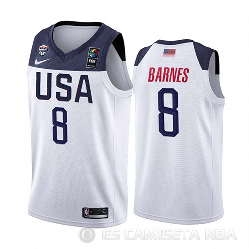 Camiseta Harrison Barnes #8 USA 2019 FIBA Basketball World Cup Blanco - Haga un click en la imagen para cerrar